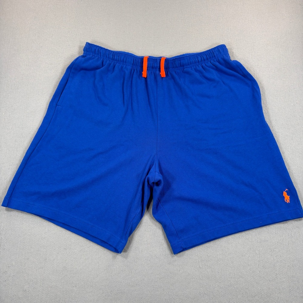 Polo Ralph Lauren Performance Mens XXL Blue Knit Athletic Shorts Orange Pony